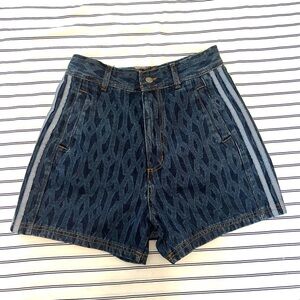 Patterned Blue Jean Shorts with Side Stripes